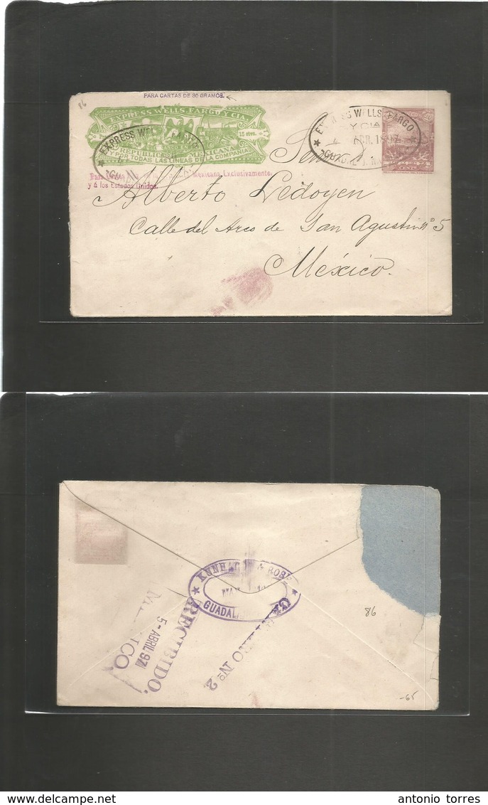 Mexico - Stationery. 1897 (4 April) Gjara - DF Mexico Wells Fargo Yellow Green 10c Militar Adtl Stat Env, Oval Cachet Ov - Mexico