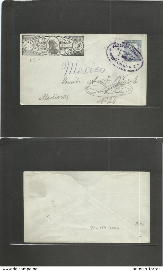 Mexico - Stationery. 1897 (7 Junio) Express Hidalgo Riveroll. 10c Black + 5c Military On Light Bluish Gray Paper. Scarce - Mexique