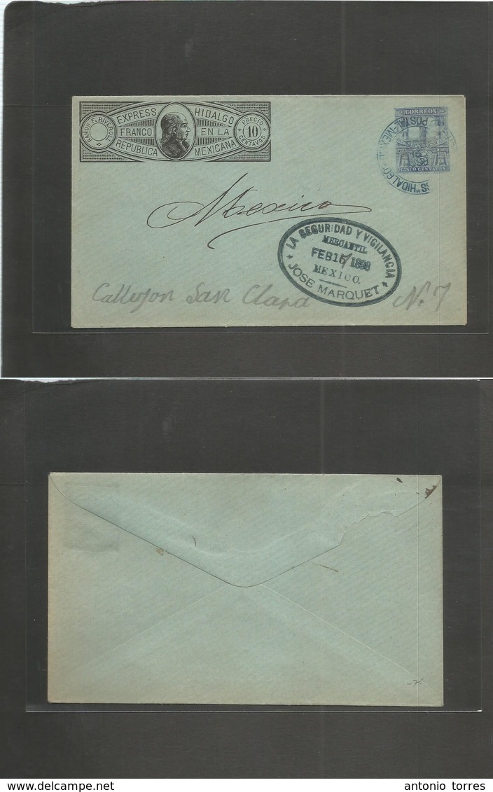 Mexico - Stationery. 1898 (15 Febr) Express Hidalgo Riveroll. 10c Black + 5c Militar Of Bluish Paper With Wavy Lines. VF - Mexique