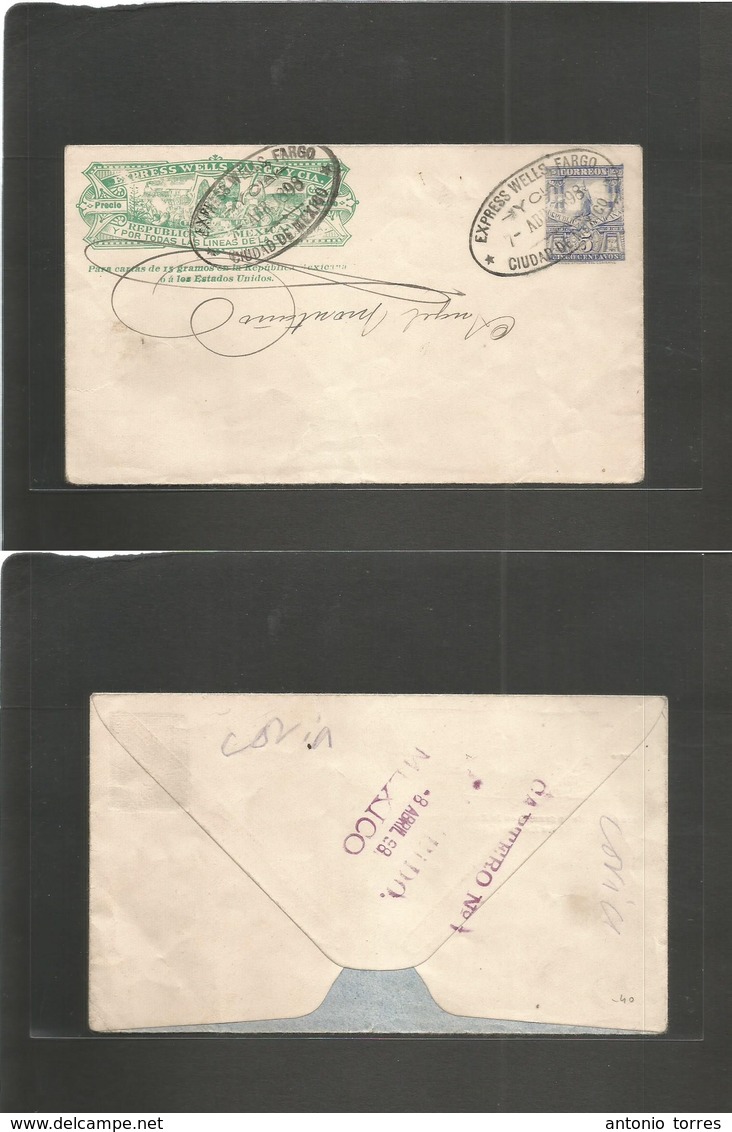 Mexico - Stationery. 1898 (7 April) Ciudad De Mexico. Express Wells Fargo (emerald Color) + 5c Blue Militar Issue, Oval  - Mexiko