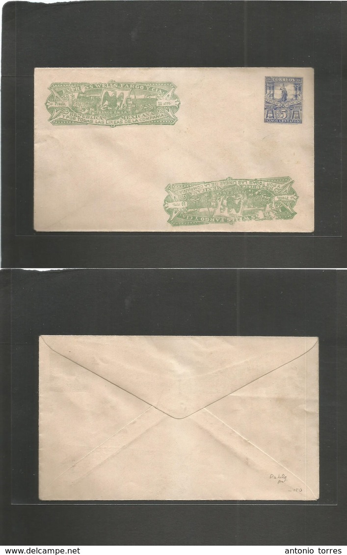 Mexico - Stationery. 1898-9. Express Wells Fargo + 5c Blue Militar Issue + Doble PRINT On Envelope. VF And Scarce. - Mexique