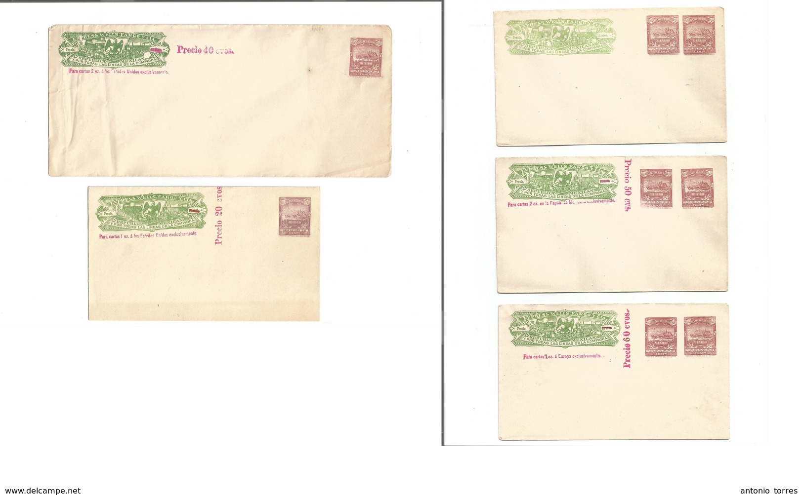 Mexico - Stationery. C. 1899. Express Wells Fargo. Military Issue. Selection Of 5 Diff Mint Stat Items. 4 Are Revalidate - Mexico