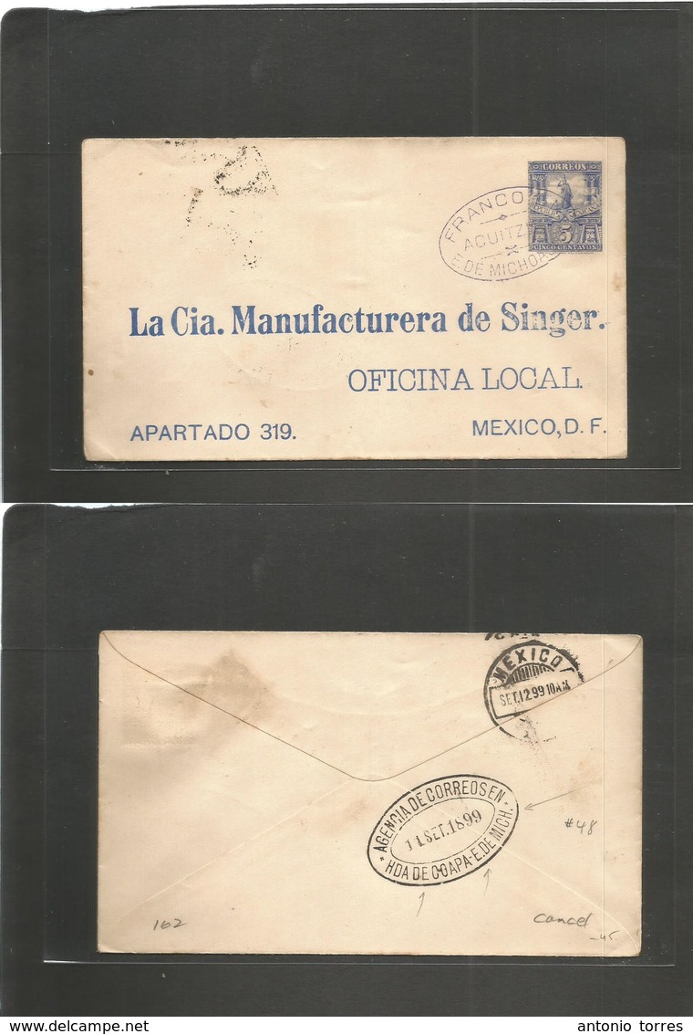 Mexico - Stationery. 1899 (11 Sept) Hacienda De Coapa, Michoacan - DF, Mexico (12 Sept) Via Acuitzeg, Mich Oval Blue Can - Mexique