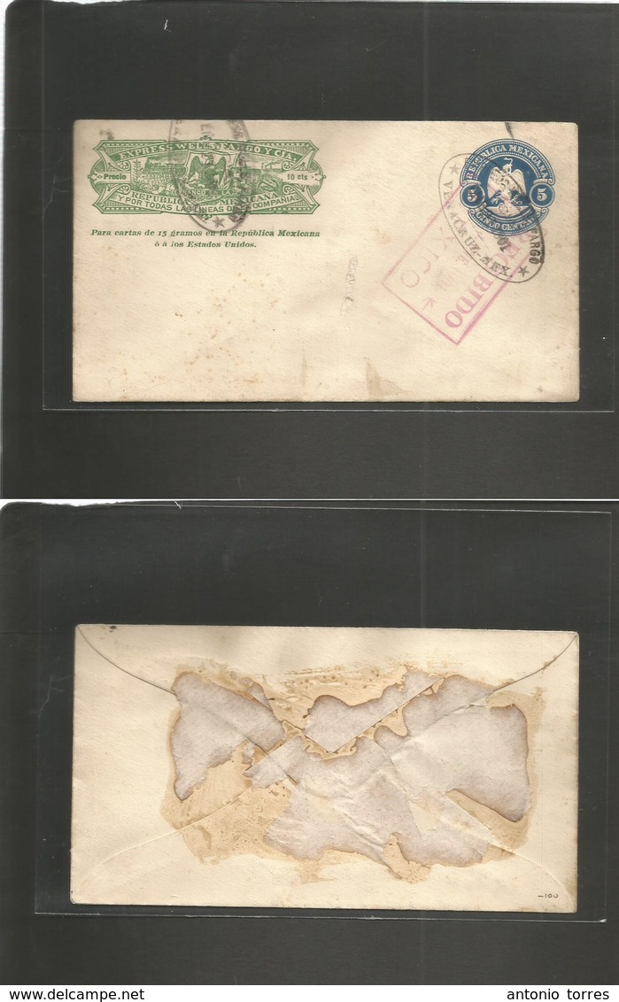 Mexico - Stationery. 1901 (Enero 21) Veracruz - Mexico DF (22 Enero). The Scarce Combination. Wells Fargo 10c Green + 5c - Mexiko