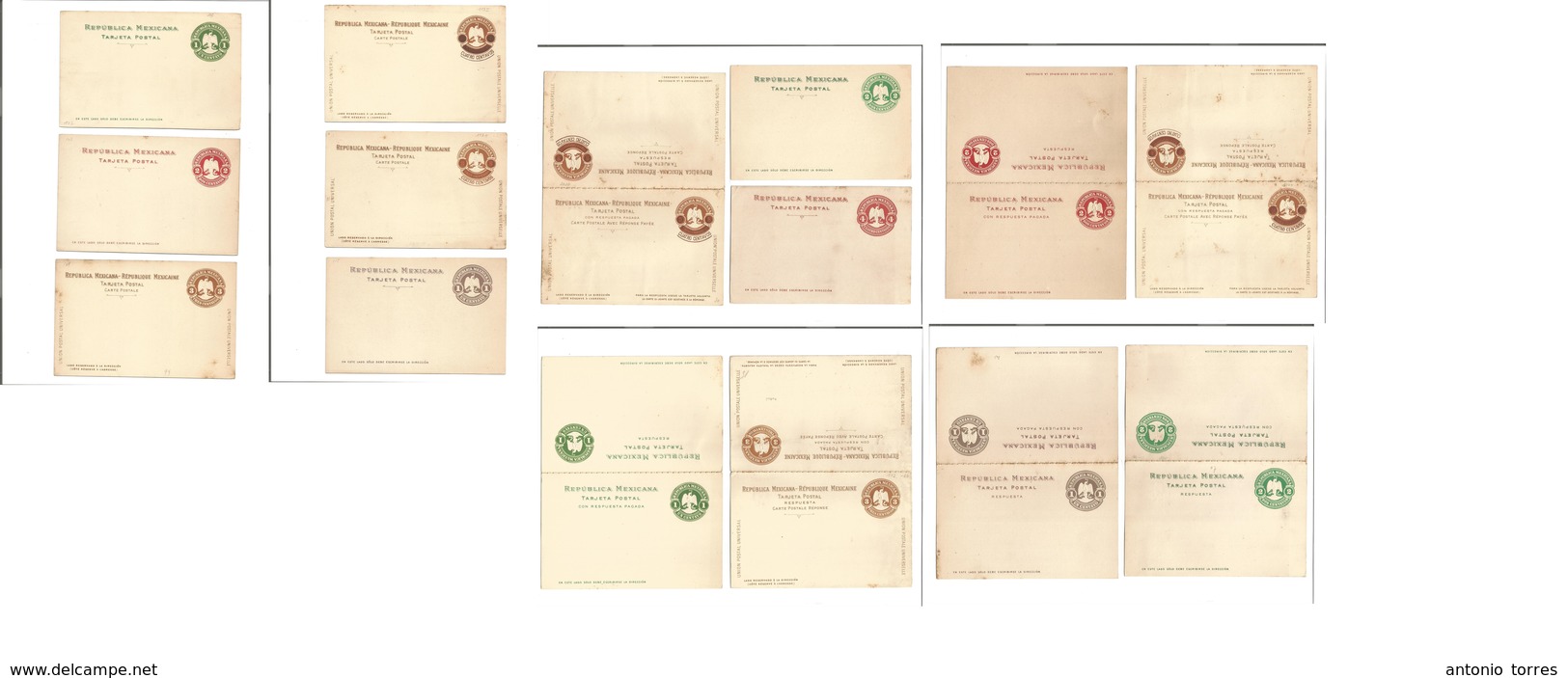 Mexico - Stationery. C. 1902-3. Selection Of 15 Diff Mint Stationaries. Eagle Embossed Colored Issue, Including. 7 Doble - Mexique