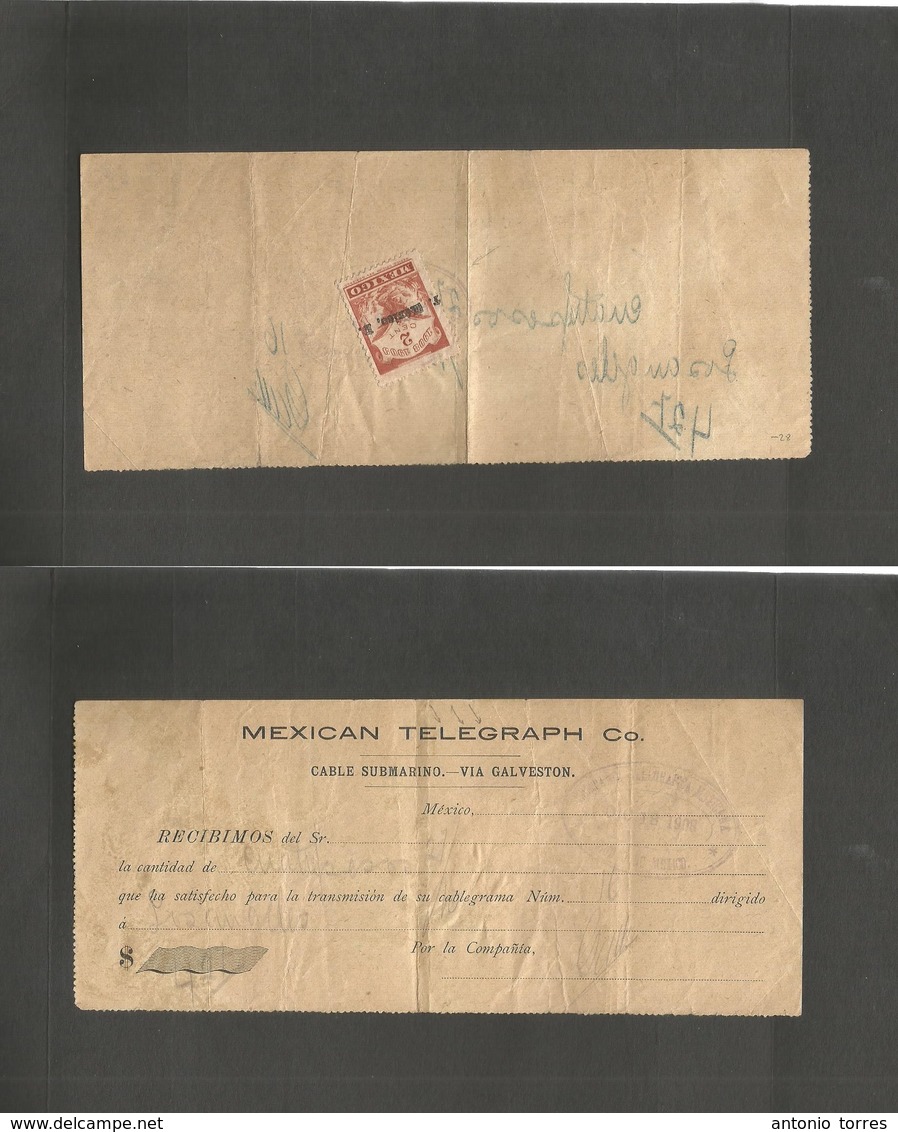 Mexico - Xx. 1908 (Dic 18) Ciudad De Mexico. Mexican Telegrah With Special Fiscal Tax Stamp Tied On Reverse. Cable Subma - Mexique