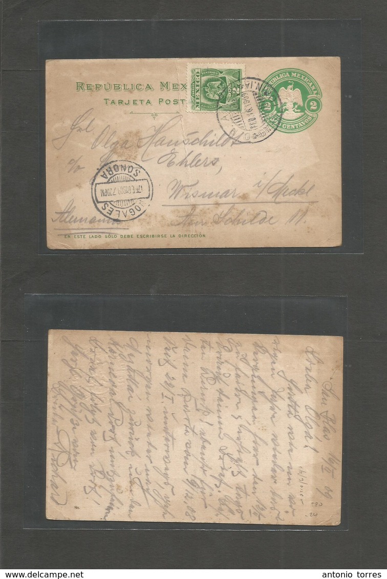 Mexico - Stationery. 1909 (16 Feb) San Blas, TPO - Germany, Wismar, Mecklburg. Via Nogales, Jonona (17 Feb) 2c Green Emb - Mexique