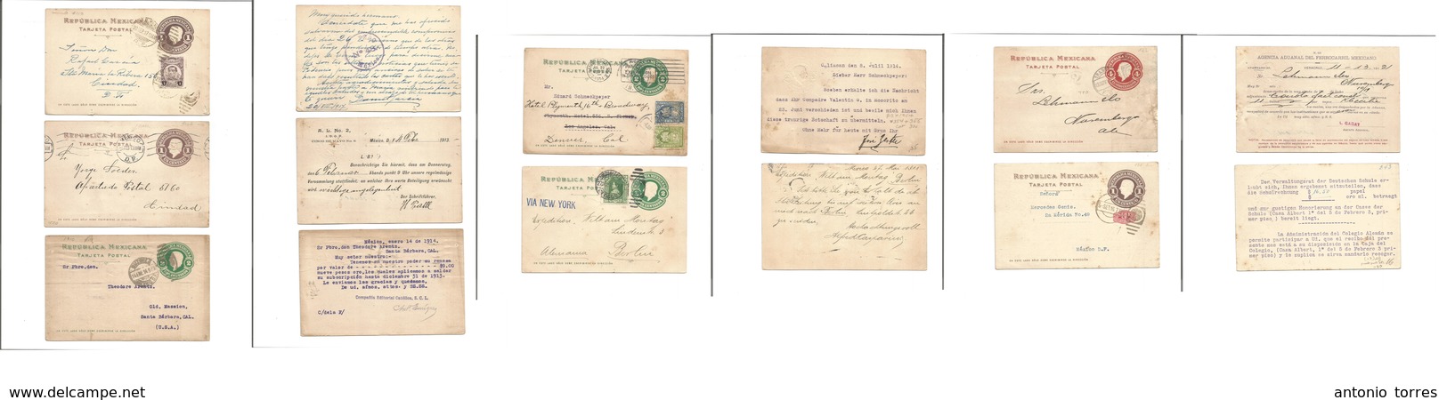 Mexico - Stationery. 1913-17. Hidalgo Embossed Stationary Cards. Group Of 7 Diff Incl "Barrilito" "Revolution" Ovpt Adtl - Mexiko