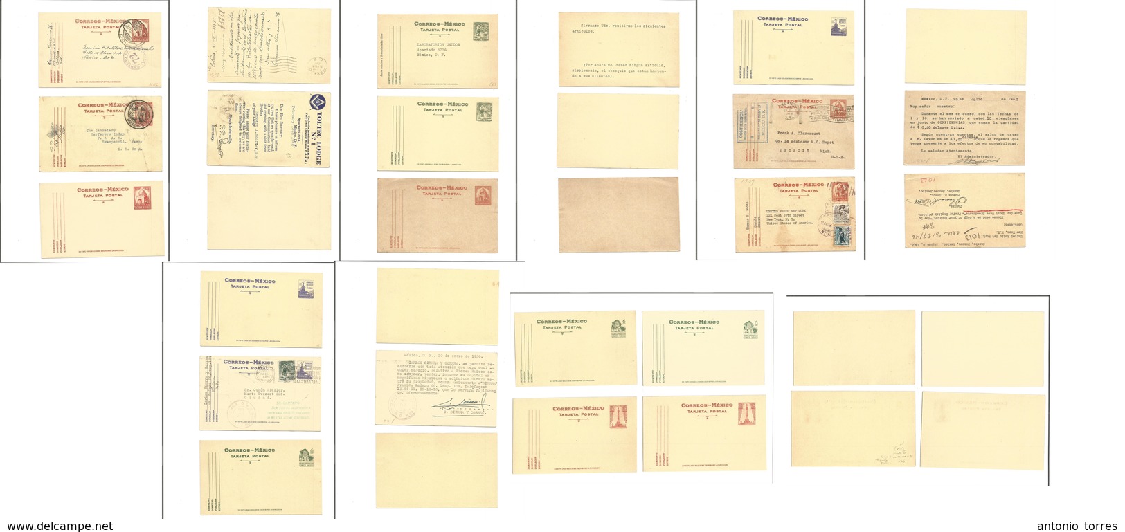 Mexico - Stationery. C. 1937-46 Stationary Coll Second Group Selection Of Sm 16 Mint And Used Cards, Some Incl Adtls, Ca - Mexique