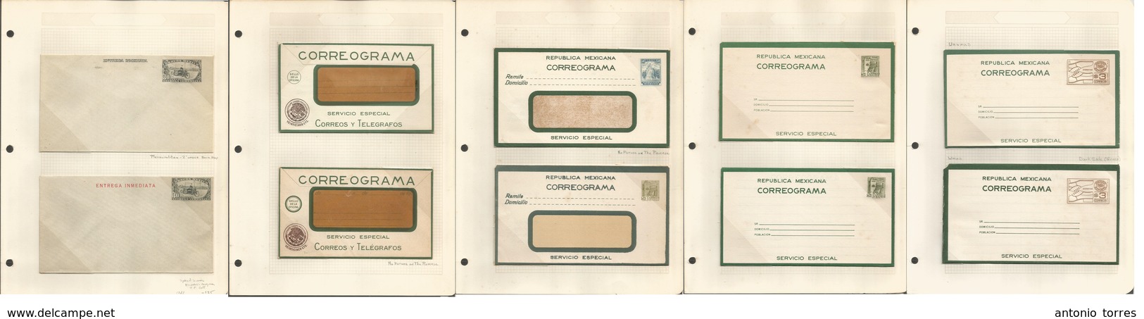 Mexico - Stationery. C. 1940s-60s. Mint Stationary Envelopes. Coll Special Services. 10 Diff In Old Album Pages. Entrega - Mexique