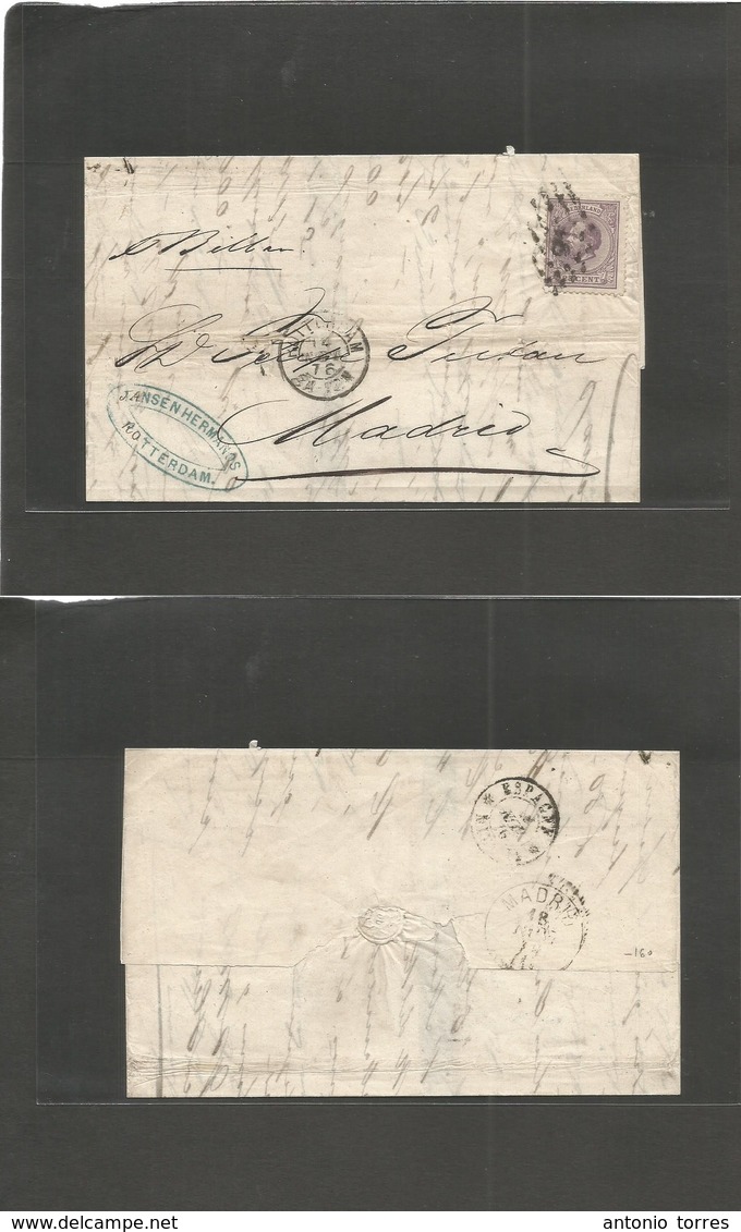 Netherlands. 1876 (14 Nov) Rotterdam - Spain, Madrid (18 Nov) EL Fkd 25c Lilac, Tied Romboid "91". Doble Letter Rate + S - Autres & Non Classés