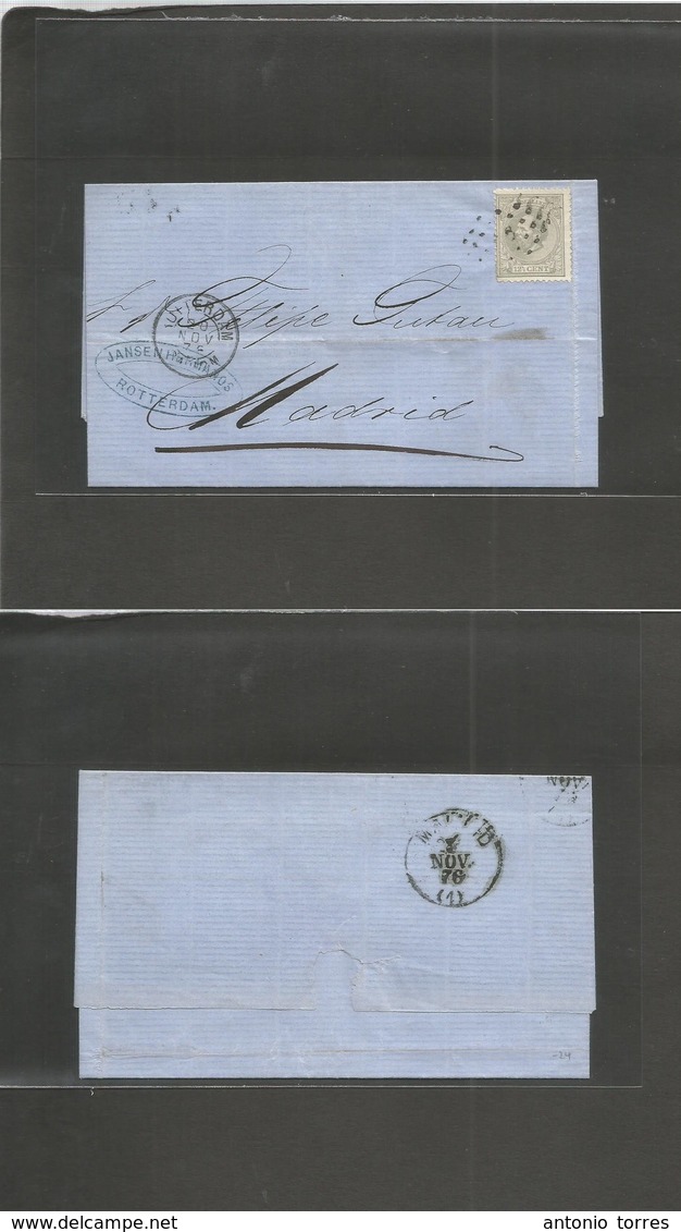Netherlands. 1876 (20 Nov) Rotterdam - Spain, Madrid (24 Nov) EL Fkd 12 1/2c Grey Stamp, Dots "6" + Cds. Better Destinat - Autres & Non Classés