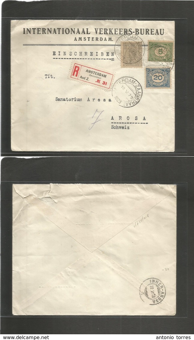 Netherlands. 1923 (18 May) Amsterdam - Switzerland, Arosa (22 June) Registered Mixed Issues Fkd Env + R-label. Fine. - Autres & Non Classés