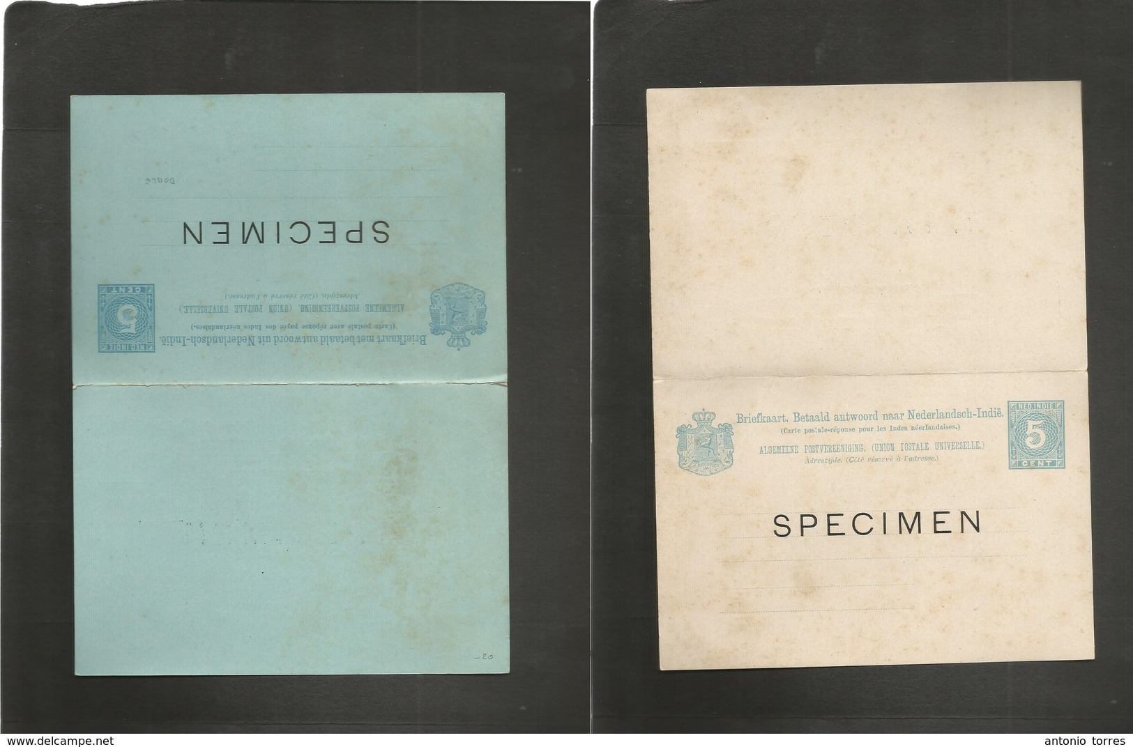 Dutch Indies. C. 1890s. 5c Blue Doble Stationery Card. SPECIMEN Ovptd. Unusual. - Indes Néerlandaises