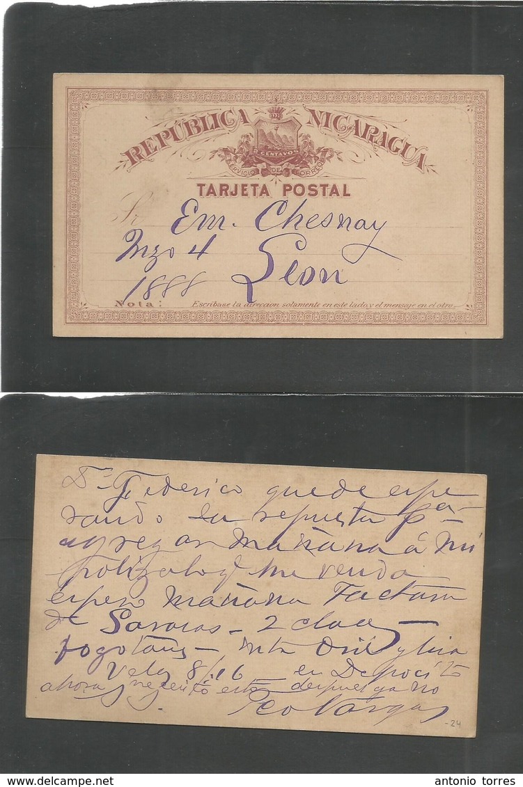 Nicaragua. 1888. Local Leon Stationary Card 2 Centimos Brown Lilac On Cream. Most Unusual In Town Usage + Early. - Nicaragua