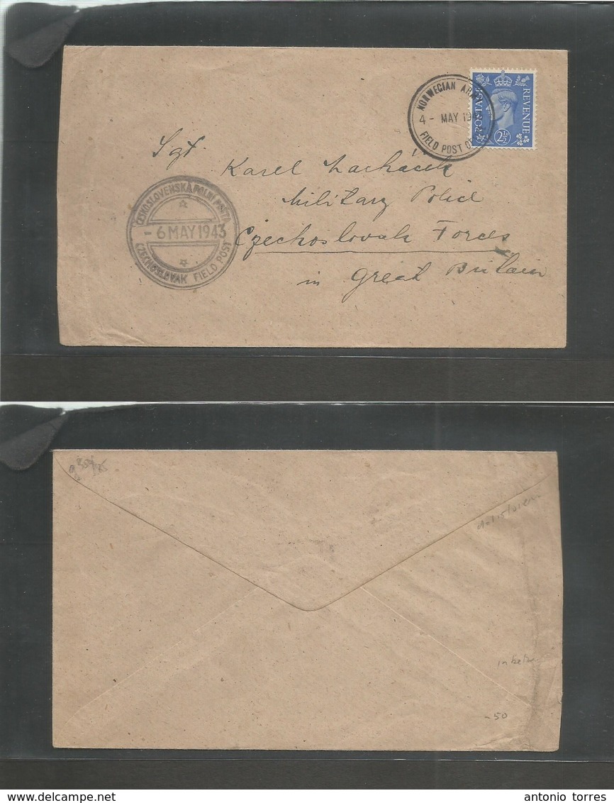 Norway. 1943 (4 May) WWII. Exile Troops In UK. FPO. Fkd Envelope Addresse To Czech Forces In UK (6 May) With Arrival Cac - Andere & Zonder Classificatie