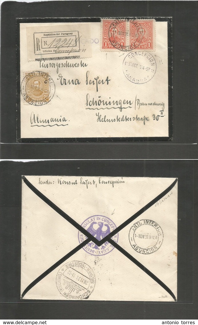 Paraguay. 1931 (30 Oct) Concepción, Asunción - Germany, Schomingen (28 Nov) German Consular Cachet. Registered Of Multif - Paraguay