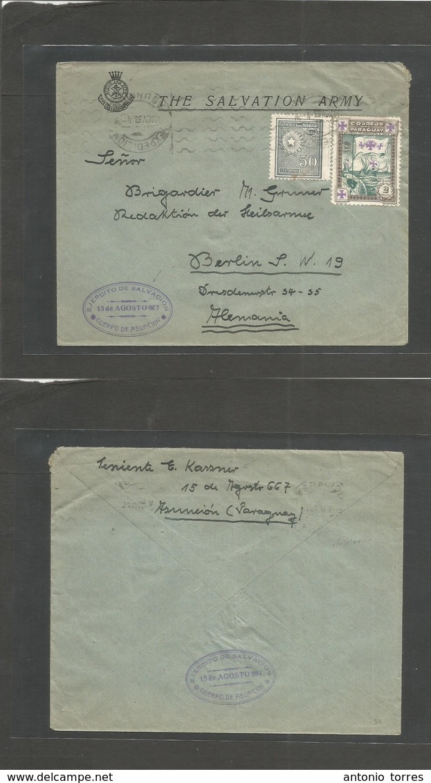 Paraguay. 1933 (11 Nov) Chaco War Period. Salvation Army. Cuerpo De Asuncion. Military Mail Fkd Envelope. Asunción - Ger - Paraguay