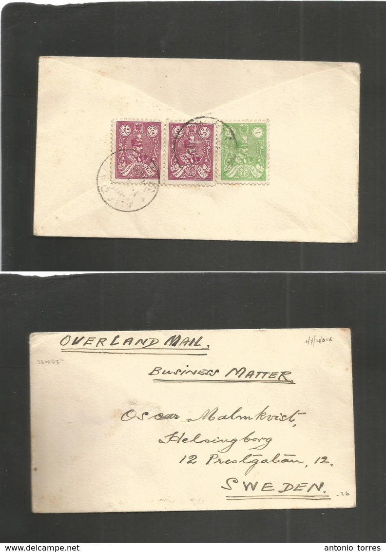 Persia. C. 1926-8. Asana - Sweden, Helsingborg. Overland Mail Reverse Multifkd Envelope As Business Matter (PM Rate) Uns - Iran