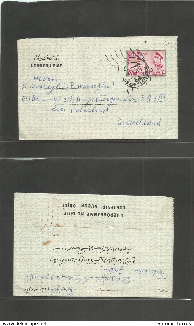 Persia. C. 1950s. 8rs Red Stationary Air Lettersheet Used To Germany, Halberland, Rolling Cachet. Scarce. - Iran