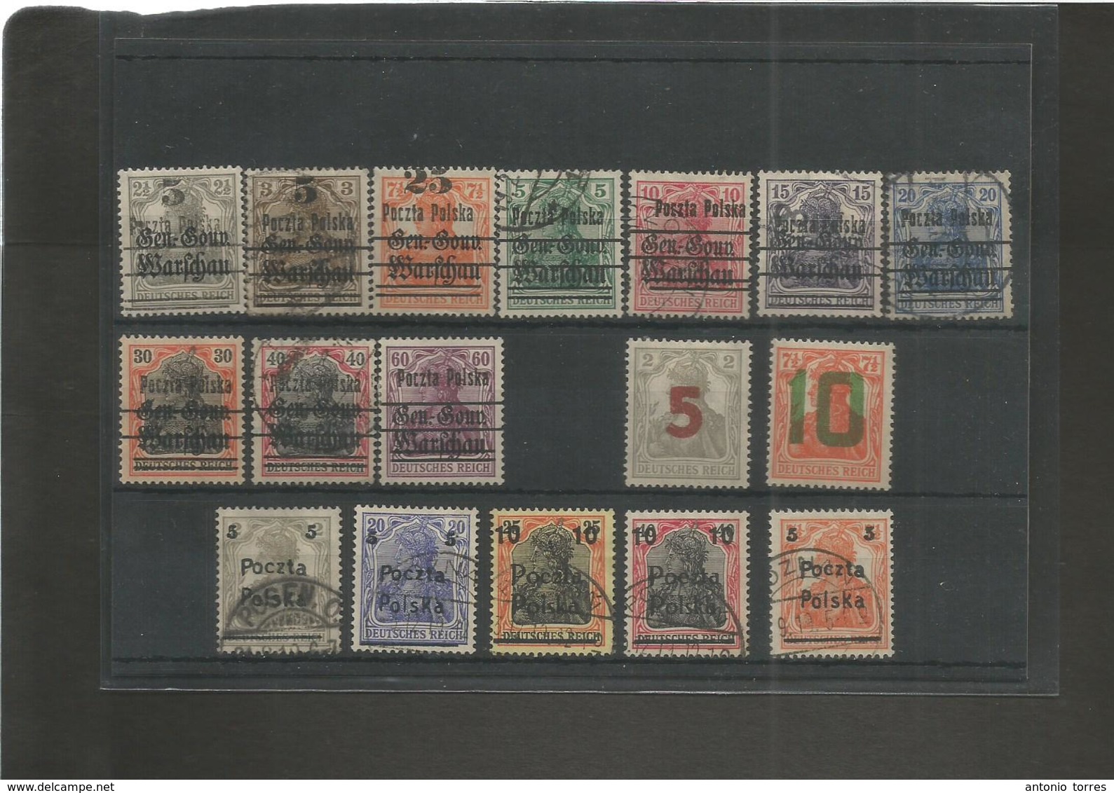 Poland. 1918-19. Provisional Overprints. 17 Diff Mint And Used Stamps. Including Better "5" And "10" Large Numbers On Ge - Autres & Non Classés