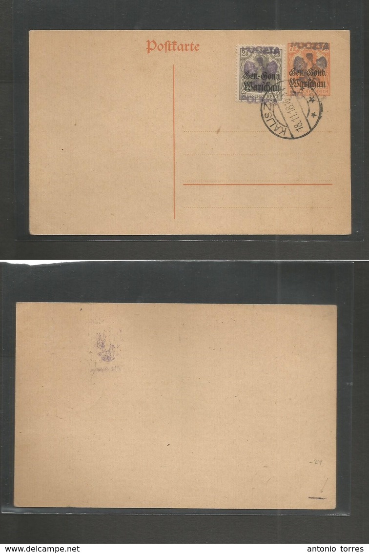 Poland. 1918 (18 Nov) Kalisz Preobl. Ovptd. Germania Stat Card + Adtl. Provisional Overprint , Signed On Reverse. - Autres & Non Classés