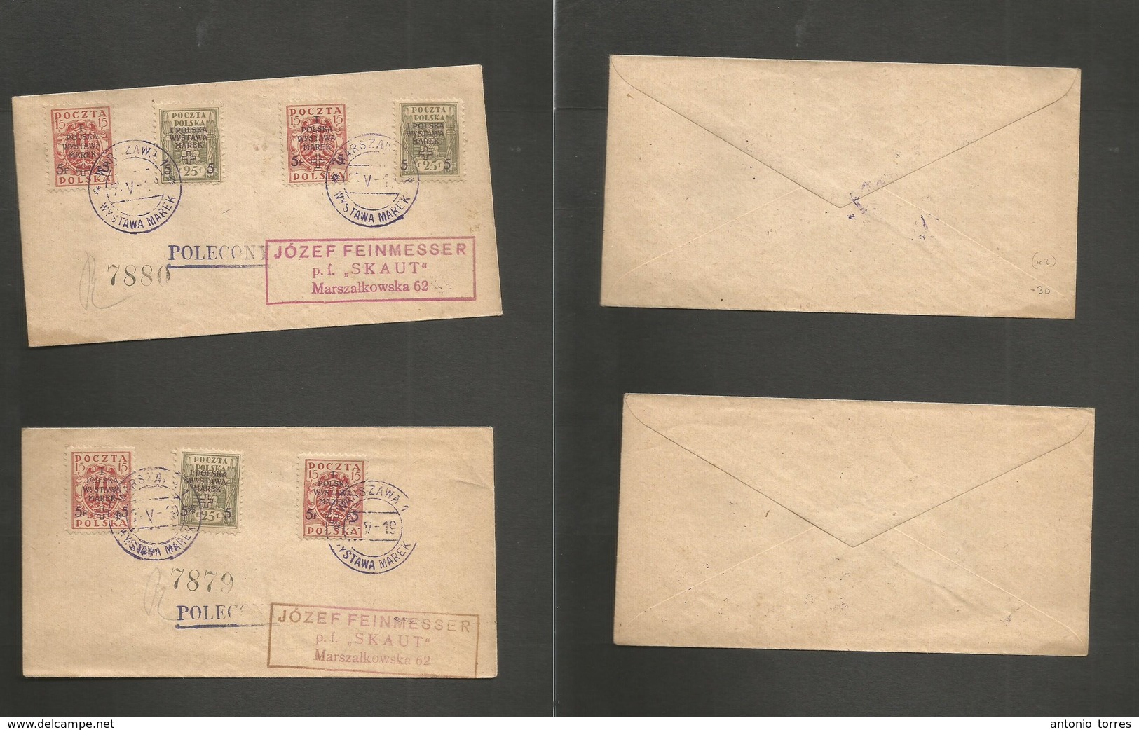 Poland. 1919 (7 May) Warsaw Local Usage / Ovptd Issue In Two Envelopes / 7 Diff Values. Fine. - Autres & Non Classés