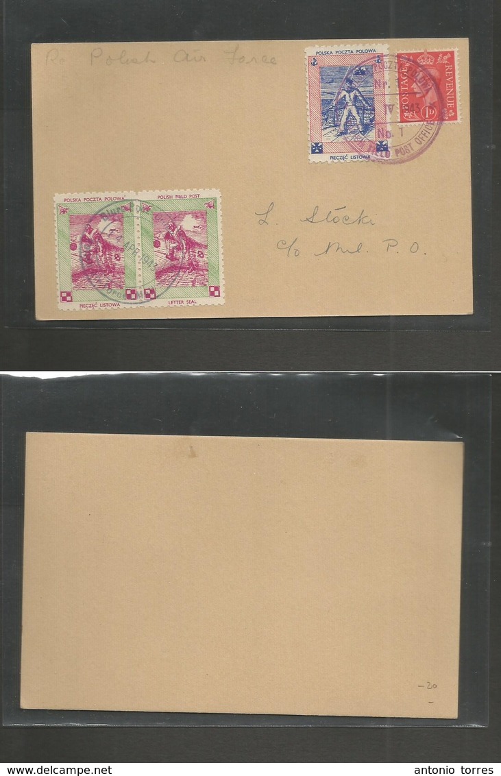 Poland. 1943 (14 Apr) Field Post Office. Fkd Card + 3 Polish Military Sea + Air Force Tied Labels. VF. - Autres & Non Classés