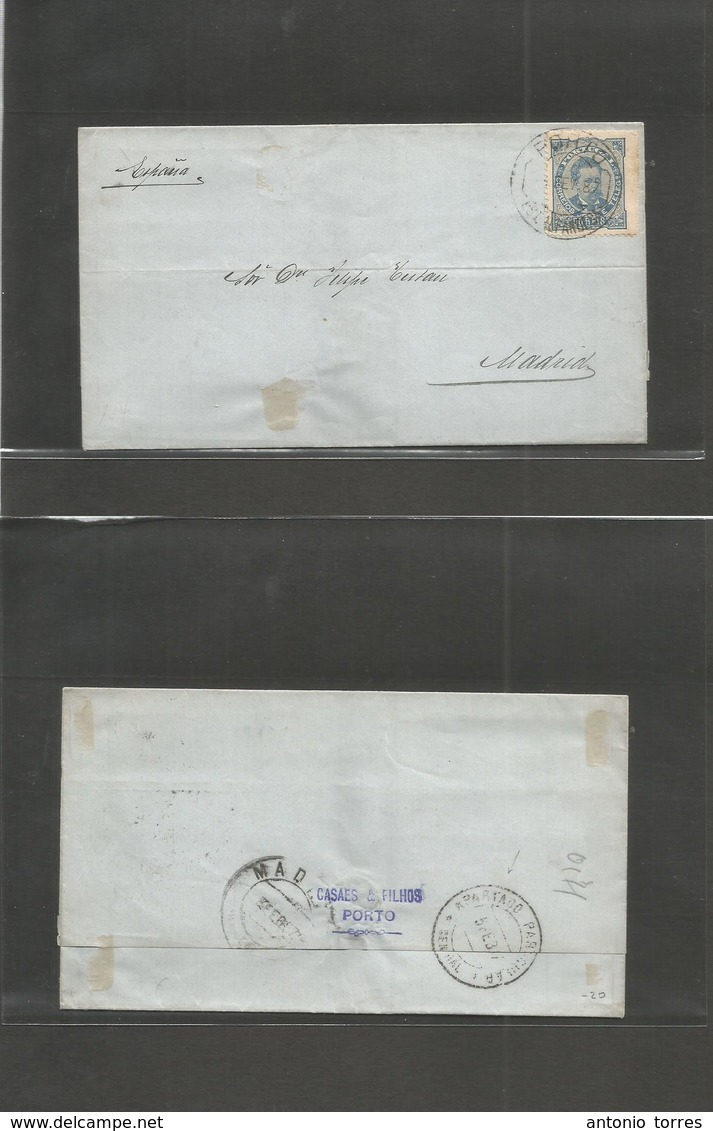 Portugal. 1887 (1 Feb) Porto - Spain, Madrid (5 Feb) EL Fkd 50c Blue D. Carlos Chalky Paper Cds. Doble Letter Rate. VF R - Autres & Non Classés