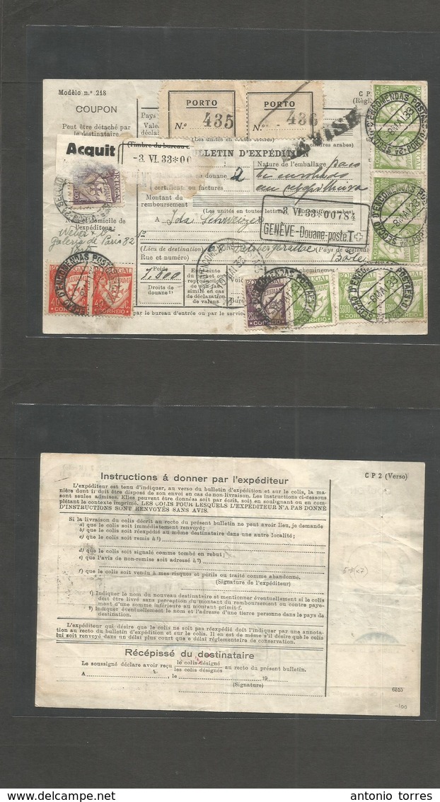 Portugal - Xx. 1933 (8 May) Porto - Switzerland, Bale (8 June) Same Day Usage. Postal Package Receipt With Exceptonal Hi - Sonstige & Ohne Zuordnung