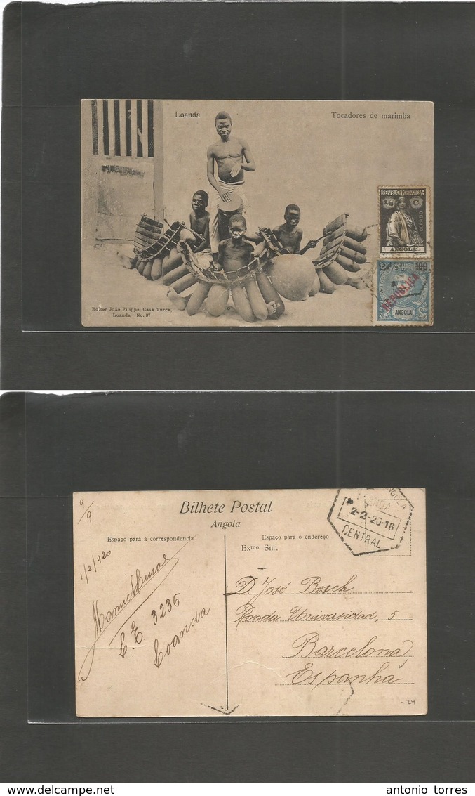 Portugal-Angola. 1920 (2 Feb) Luanda - Spain, Barcelona. Reverse Photo Ppc Multifkd Card. Better Destination. Musicians  - Autres & Non Classés