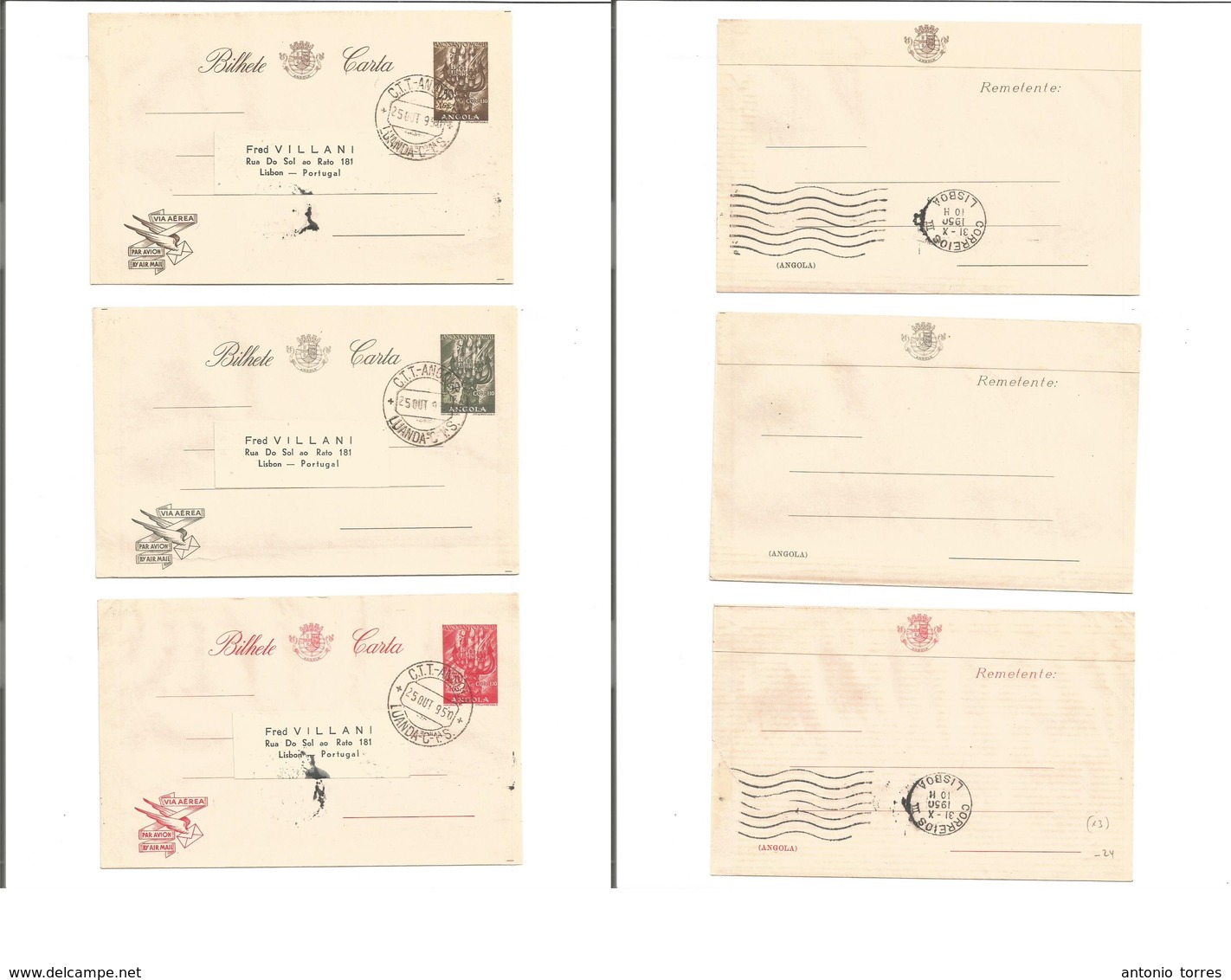Portugal-Angola. 1950 (25 Oct) Luanda - Portugal, Lisbon. Trio Of 1,50 - 2,50 And 4,50 Esc Stat Airlettersheet. Scarce U - Sonstige & Ohne Zuordnung