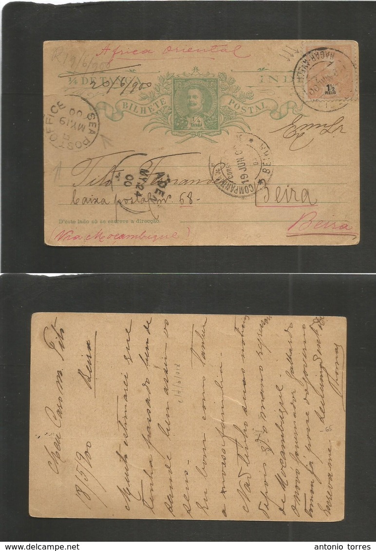 Portugal-India. 1900 (18 May) Nagar Aveli (RRR) - Beira, Mozambique Company Province Africa 1/4 Tanga Green Stationary C - Autres & Non Classés