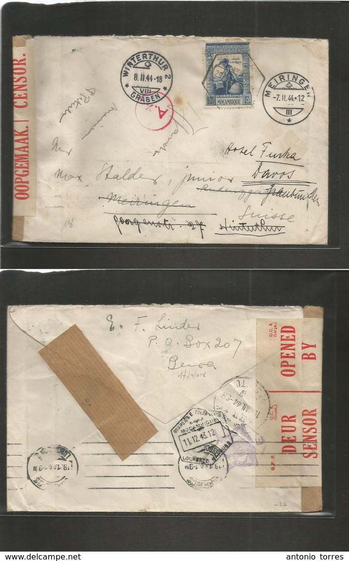 Portugal-Mozambique. 1944 (29 Jan) Beira - Switzerland, Winterthur (8 Febr) Single 1$ 75c Fkd Envelope Via S. Africa. Vi - Autres & Non Classés