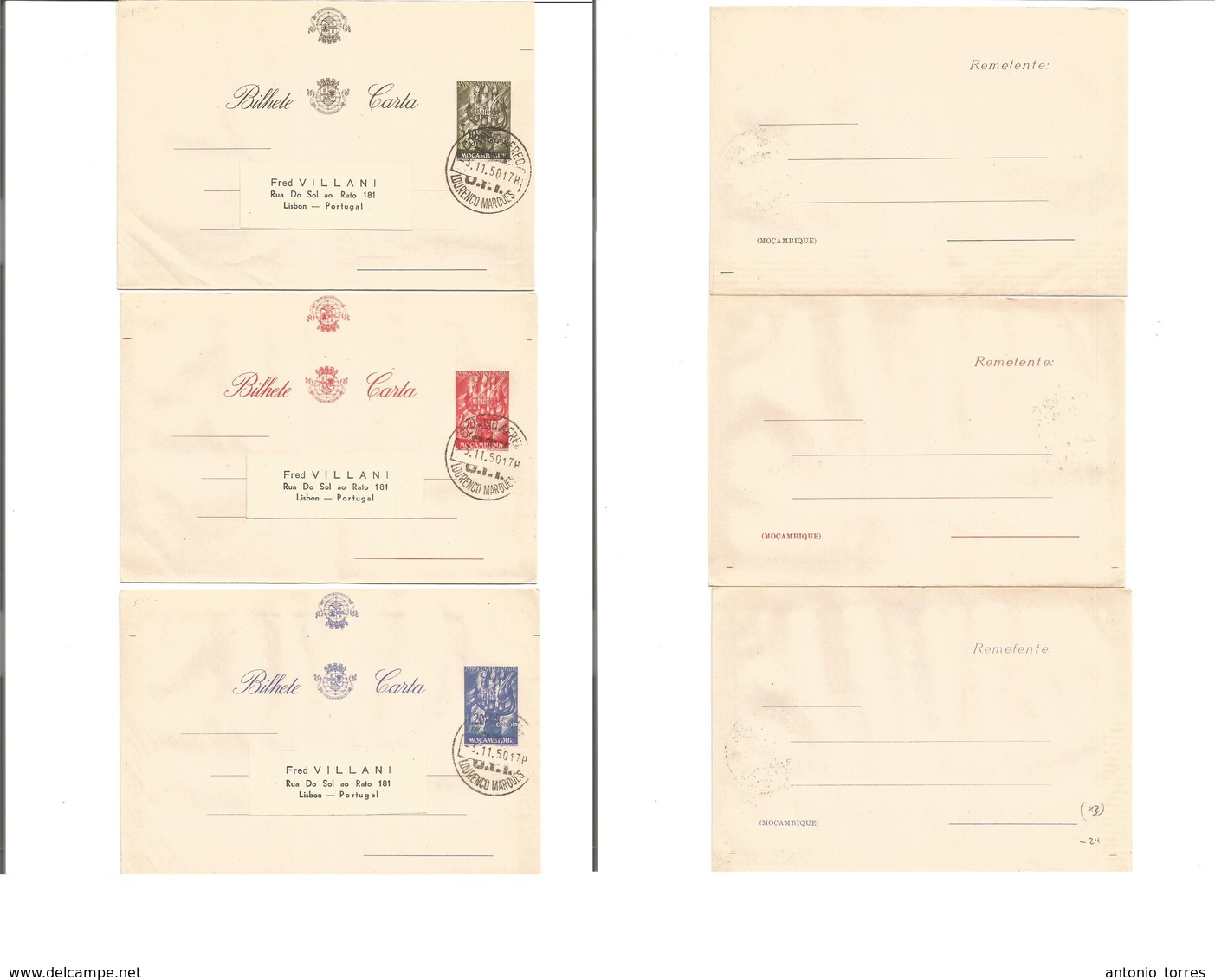 Portugal-Mozambique. 1950 (3 Nov) LM - Portugal, Lisbon. Trio Of 1,20 - 2,50 And 3,50 Esc Stat Air Lettersheets. Scarce  - Sonstige & Ohne Zuordnung