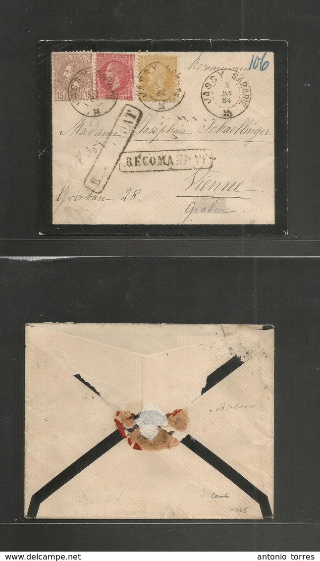 Romania. 1884 (3 Jan) Jassy Saradie - Wien, Austria. Registered Tricolor Mixed Issues Multifkd Envelope, Tied Cds. Fine. - Autres & Non Classés