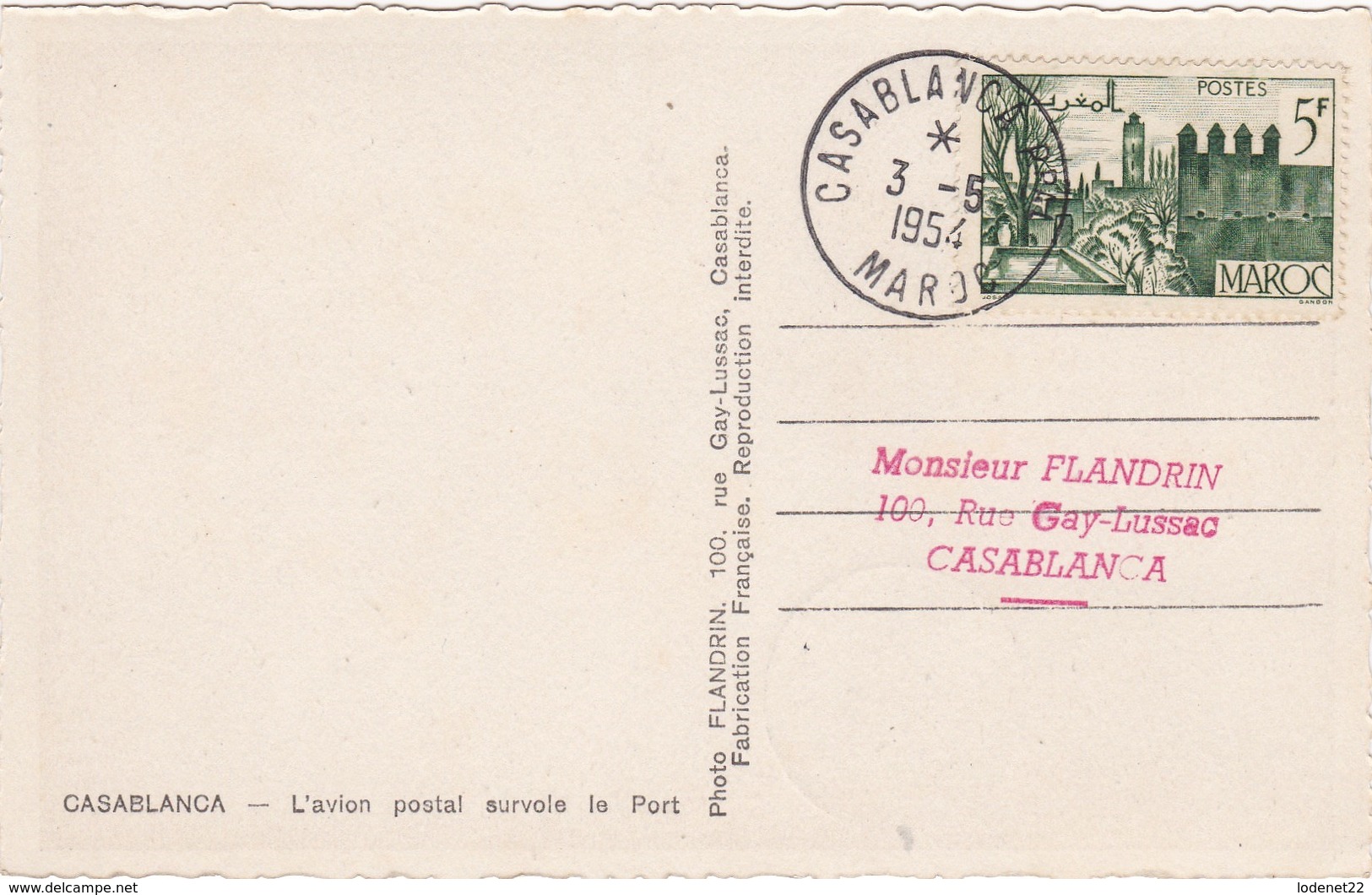 MAROC  Carte Service Posta Aérien  Casablanca  Mai 1954 - Lettres & Documents