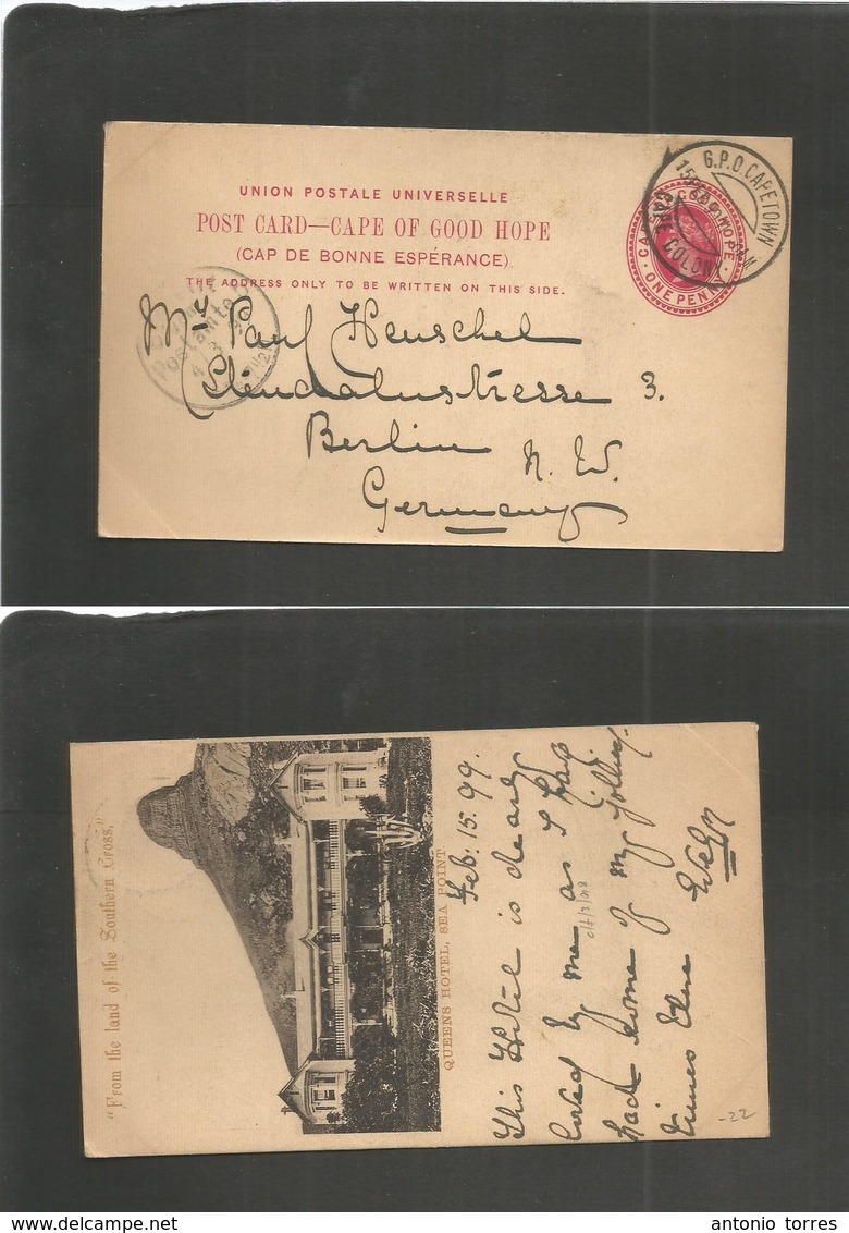 South Africa. 1899 (15 Feb) Cape Colony. GPO - Germany 1d Red Stat Card. Queens Hotel Photo Illustrated. Fine. - Autres & Non Classés