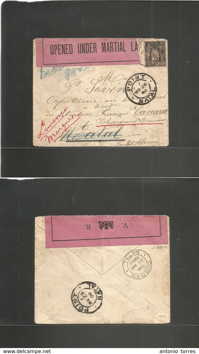 South Africa. 1900. Boer War. French Steamer "CANARIES" France Fkd Sage Envelope Addressed To Natal / Point (March 25-26 - Autres & Non Classés