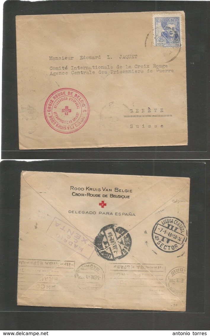 E-Estado Español. 1943 (Enero) POW. Cruz Roja Belga. Delegación España Sobre Franqueo S. Juan De La Cruz Con Marca Y Rem - Autres & Non Classés