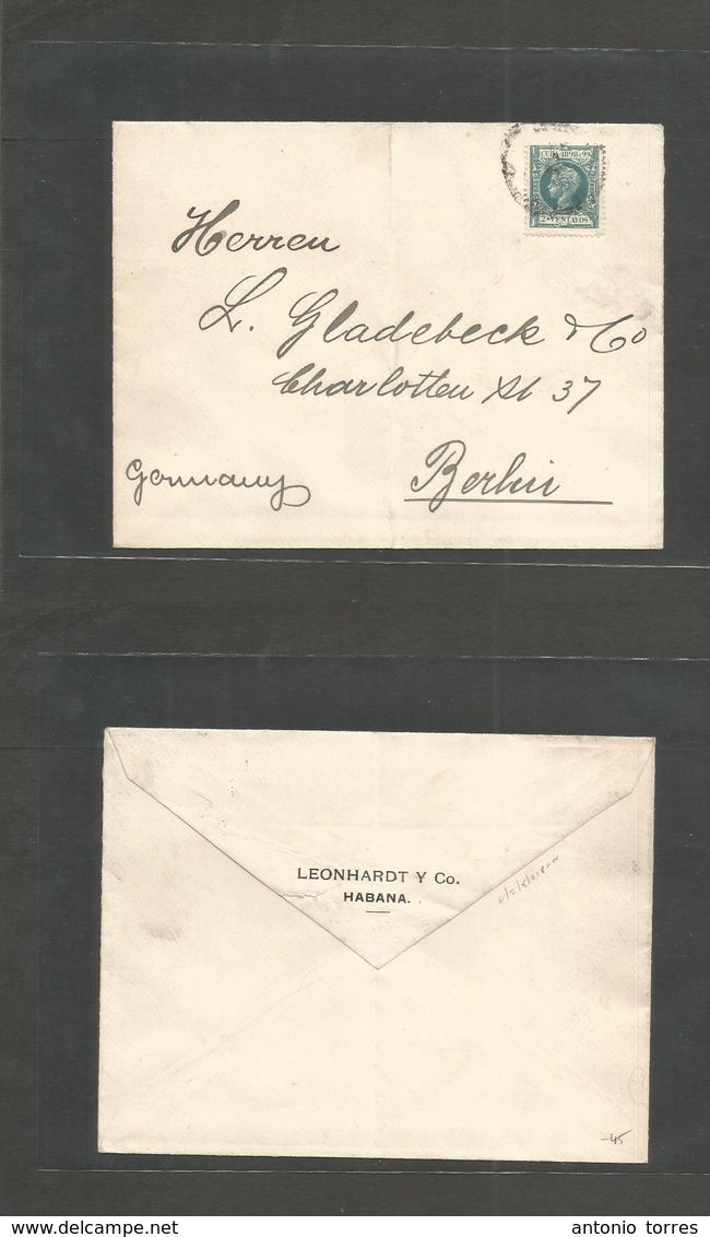 Cuba. 1898. Emision Infante. Tarifa Impresa. Unsealed Envelope. Habana - Alemania. Franqueo Sello 2c Azul Verdoso. Escas - Autres & Non Classés