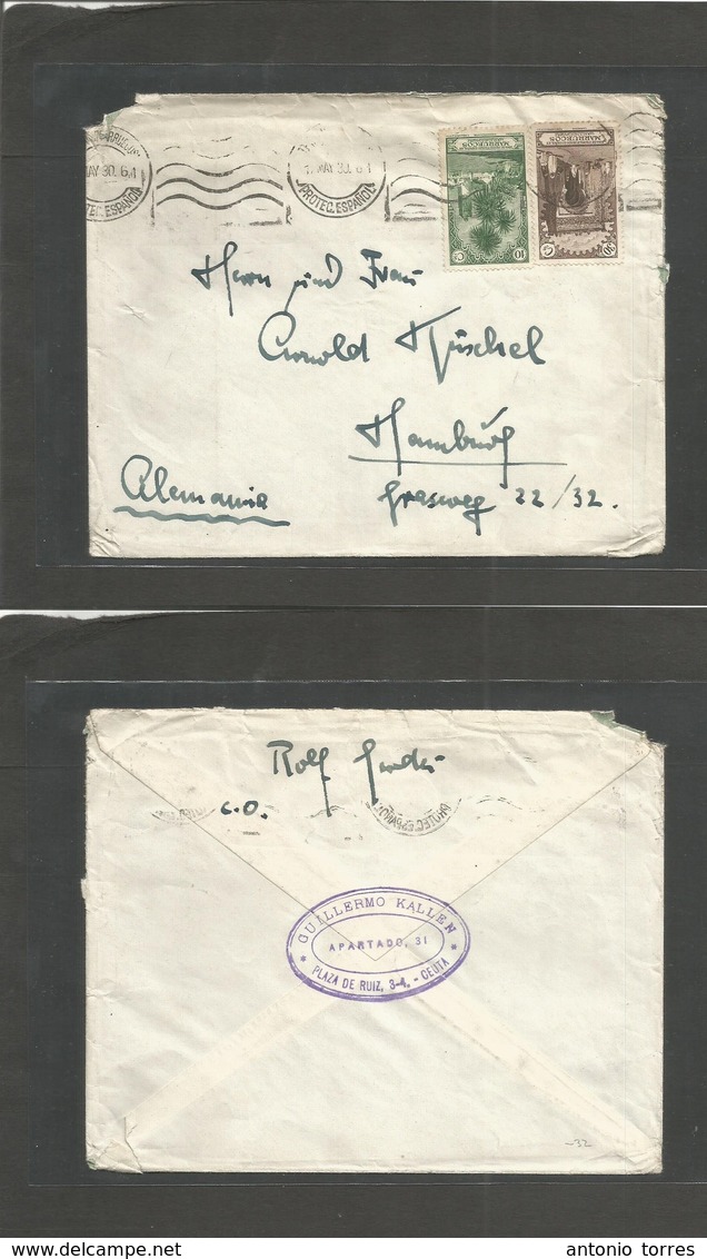 Marruecos. 1930 (12 Mayo) Tetuan - Alemania, Hamburgo. Bonito Sobre Franqueado. Tarifa 40c. Uso Tardio Mat. Rodillo. - Maroc (1956-...)