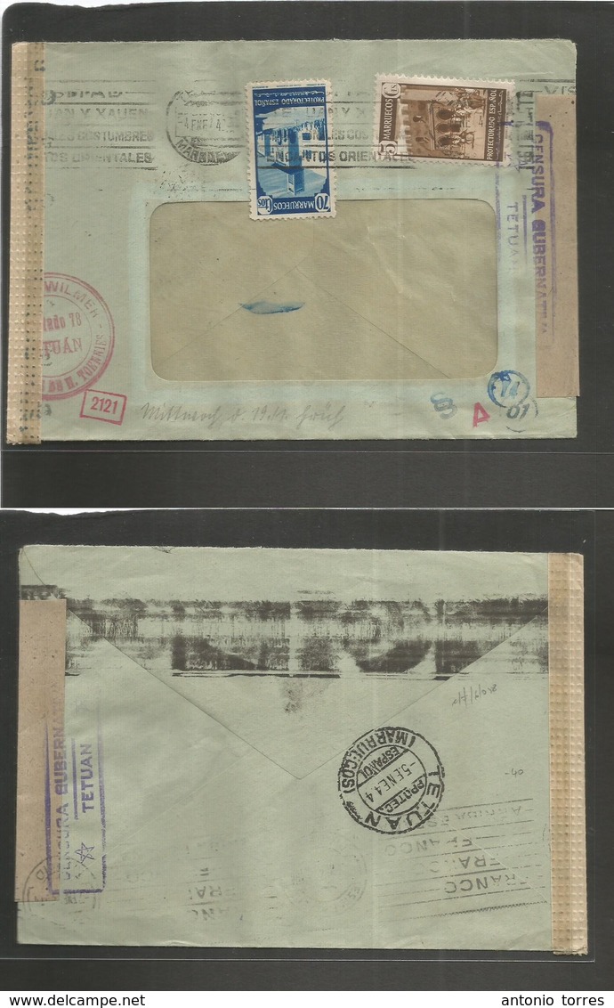 Marruecos. 1944 (4 Enero) Tetuan - Alemania. Via Madrid. Sobre Franqueado + Consula Española Y Alemana. Bonita. Firma Al - Maroc (1956-...)