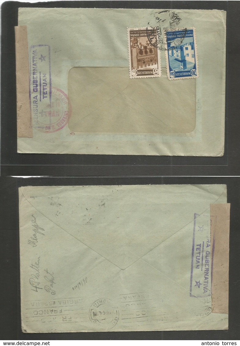 Marruecos. 1944 (24 Marzo) Tetuan - Alemania. Sobre Un Franqueo Y Censura Salida Con Estrella (xxx/R) Y Marca Comercial  - Maroc (1956-...)