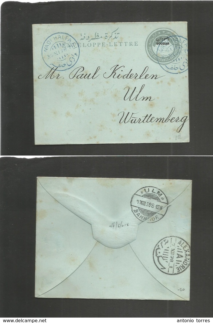 Sudan. 1898 (30 Nov) Wadi Halfa - Germany, Wuttemberg. Ovptd Stat Unsealed Envelope. Blue Cds. Fine. - Soudan (1954-...)