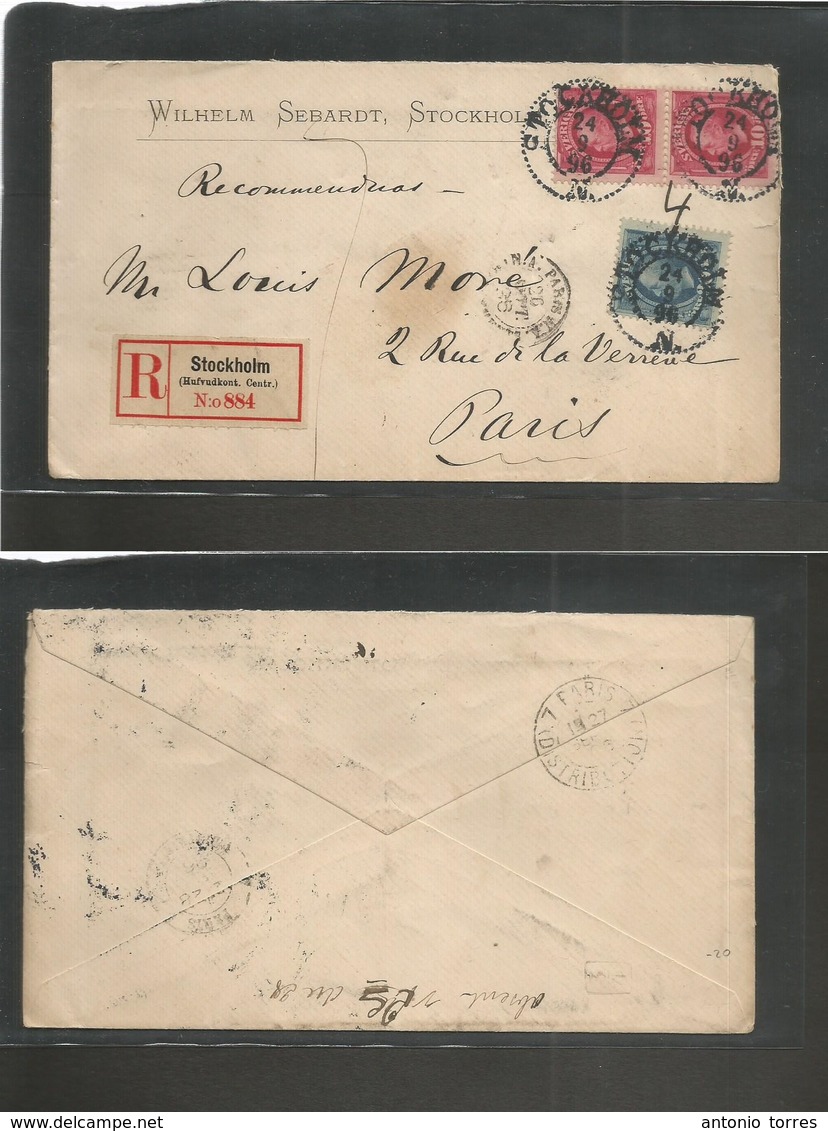 Sweden. 1896 (24 Sept) Stockholm - France, Paris (27 Sept) Registered Multifkd Env. VF. - Sonstige & Ohne Zuordnung