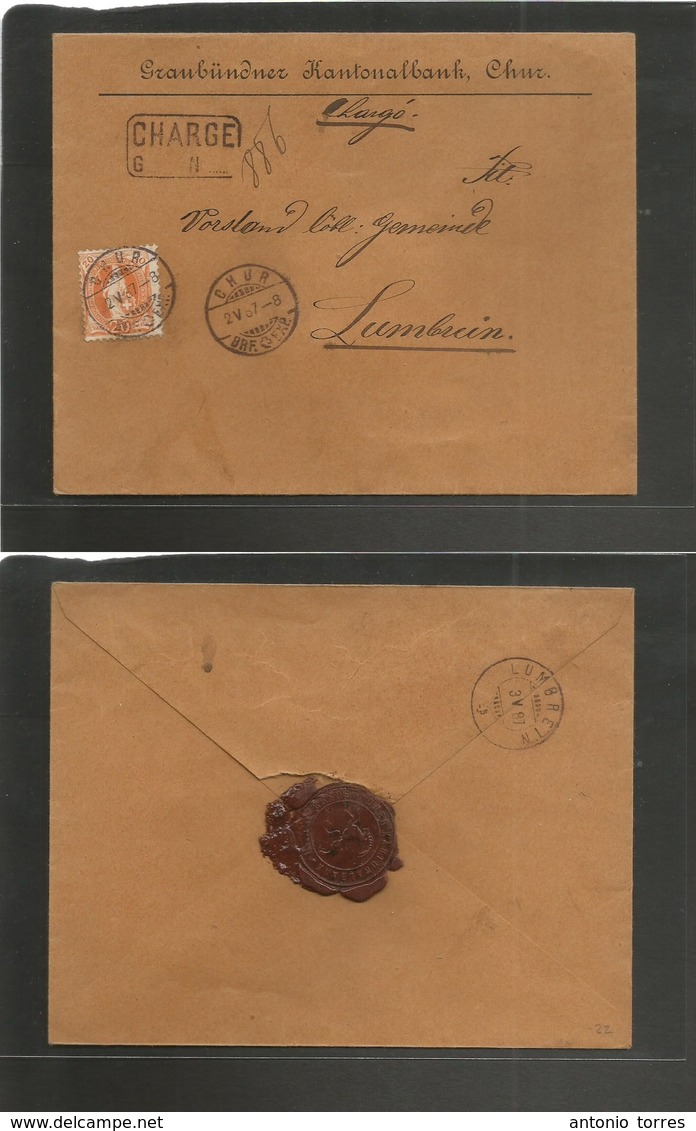 Switzerland. 1887 (2 May) Chur - Lumbrein (3 May) Registered Single 20c Orange Fkd Env; Cds. VF. - Autres & Non Classés