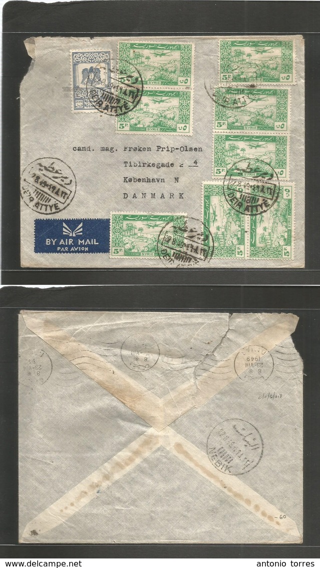 Syria. 1949 (29 Aug) Deir Attye - Denmark, Kopenhagen. Air Multifkd Env, Bilingual Depart Cachet. VF Usage. Rare Origin  - Syrie