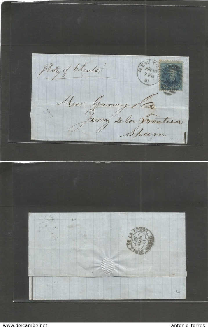 Usa. 1881 (10 June) NYC - Spain, Jerez (the Wine Region Xerez) (25 June) Per City Of Chester. Fkd EL 5c Blue, Cds. Fine. - Autres & Non Classés