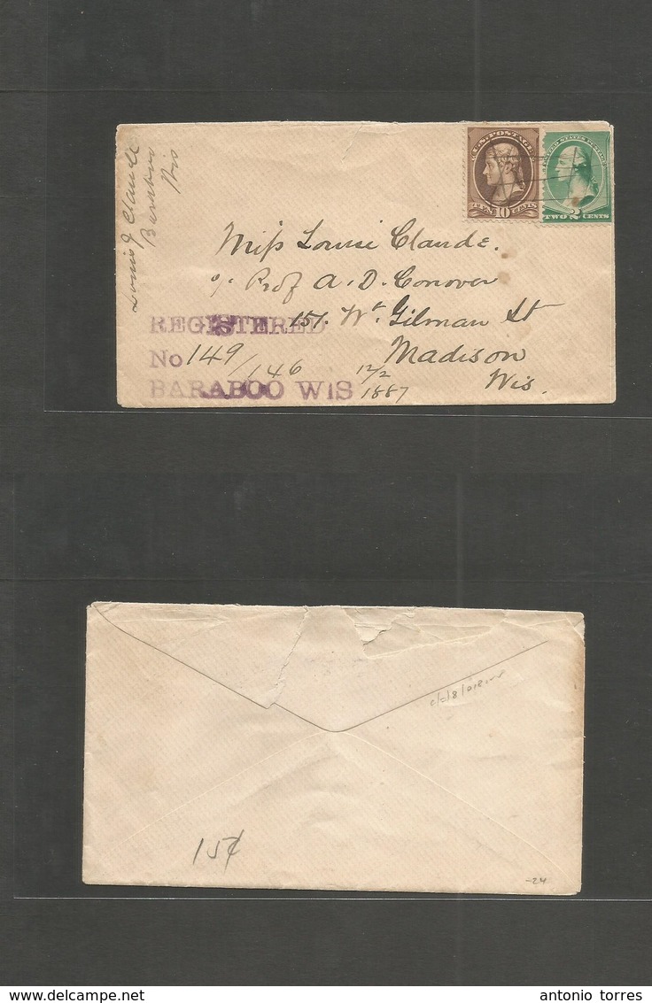 Usa - Inland. 1887 (12 Feb) Baraboo, Wis - Madison. Local Registered C Rate Fkd Env, Mns Cancel. Scarce Usage. Large ABN - Autres & Non Classés